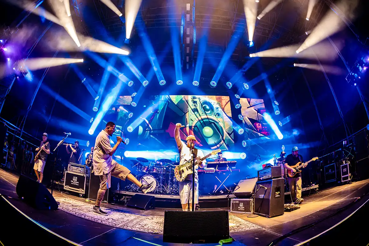 A close up photo of Slightly Stoopid on the Main Stage.