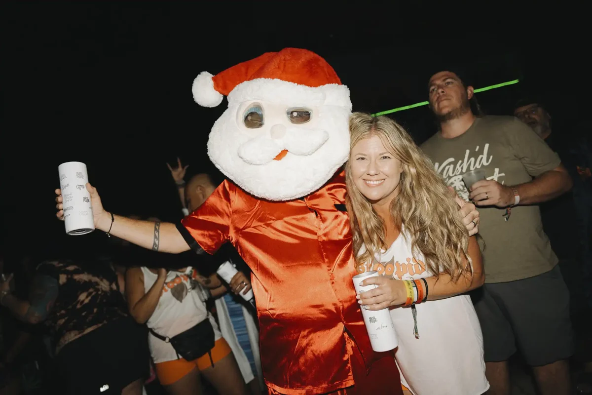 Couple posing in theme night costumes.