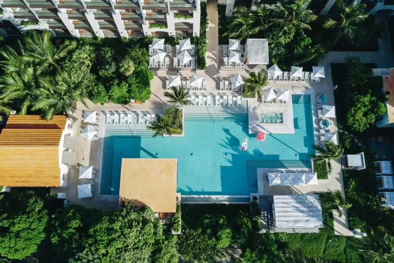 An aerial view of the main pool at UNICO.